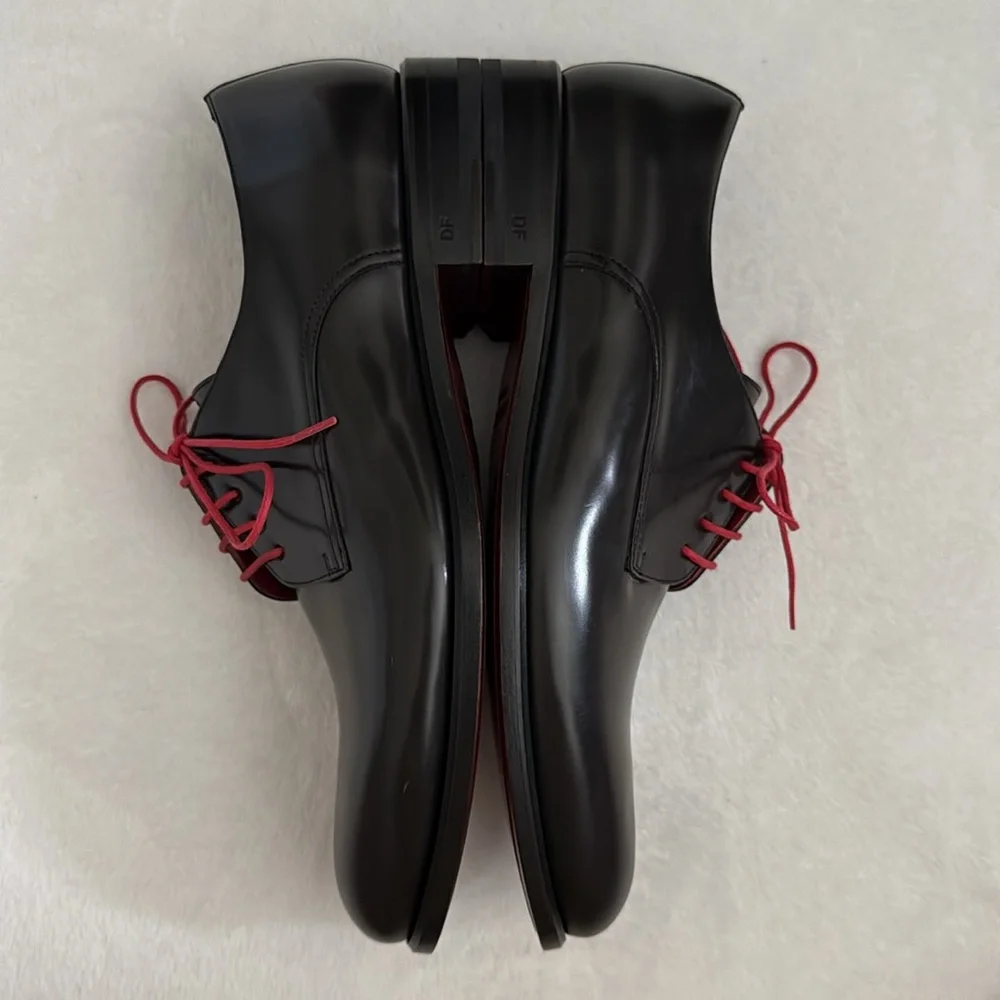Sam Surin | Bespoke Black Leather Oxfords Red Laces Custom DF Monogram (9.5)